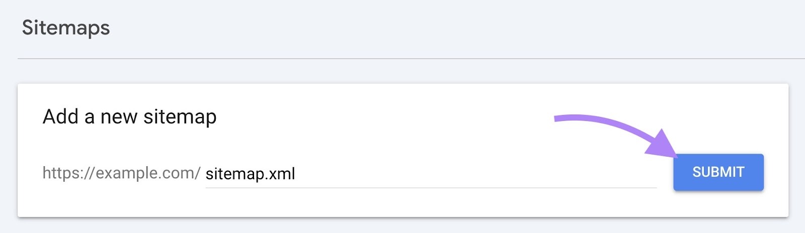 Add a new sitemap section on Google Search Console with "Submit" clicked.