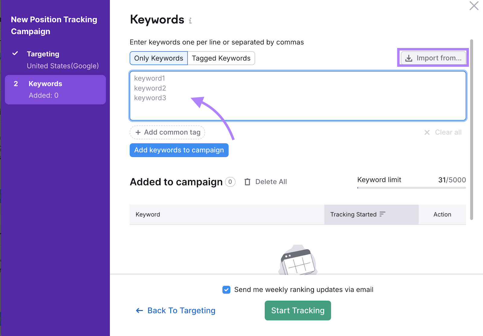 Adding keywords to Position Tracking