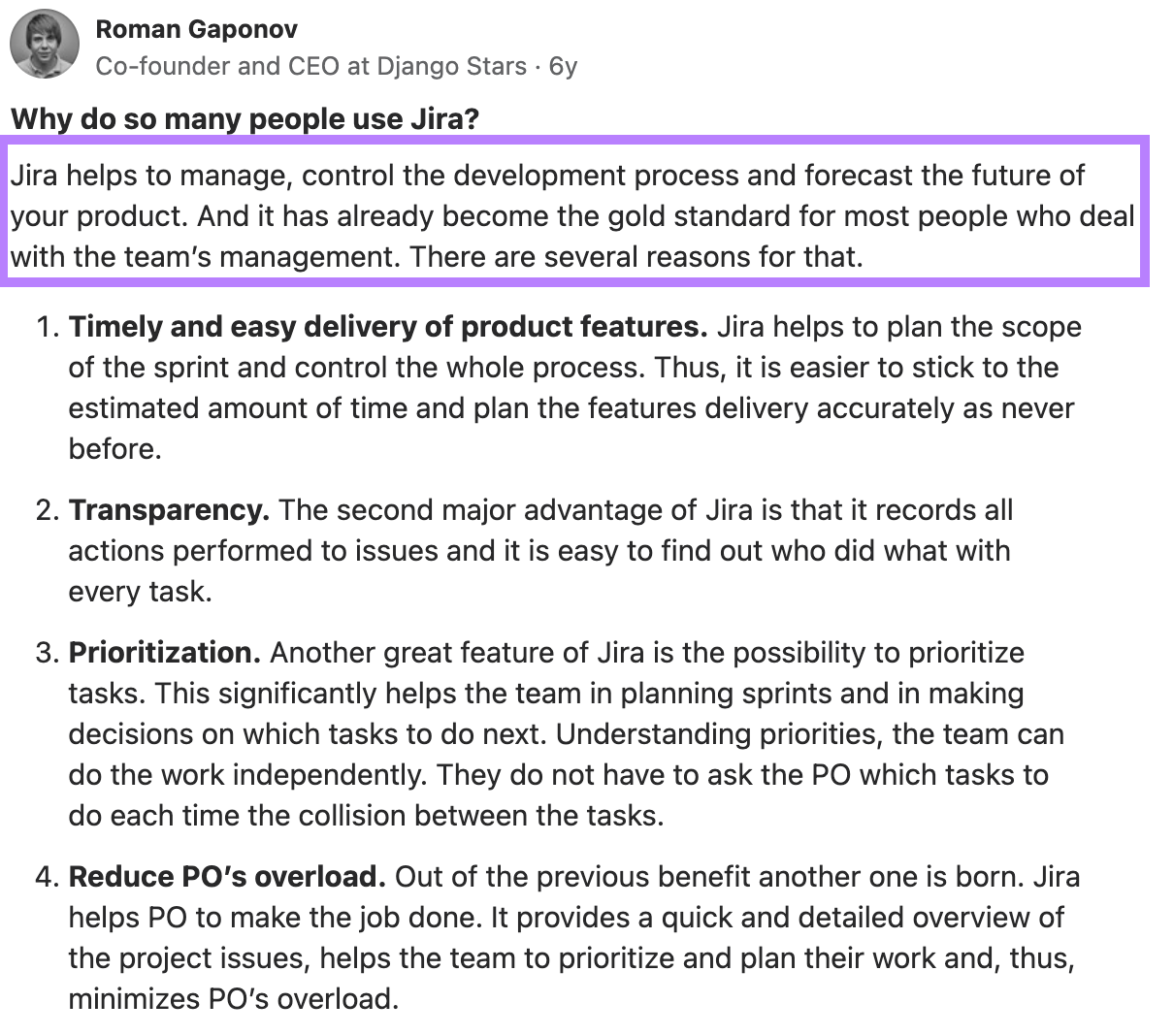 Effective Quora response example: Direct response