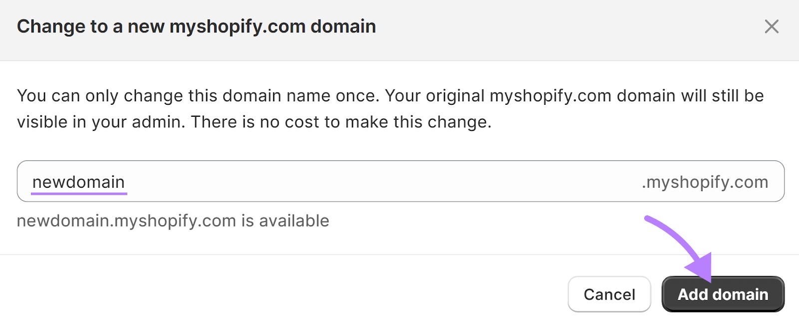new sub domain value entered and arrow pointing to Add domain button.