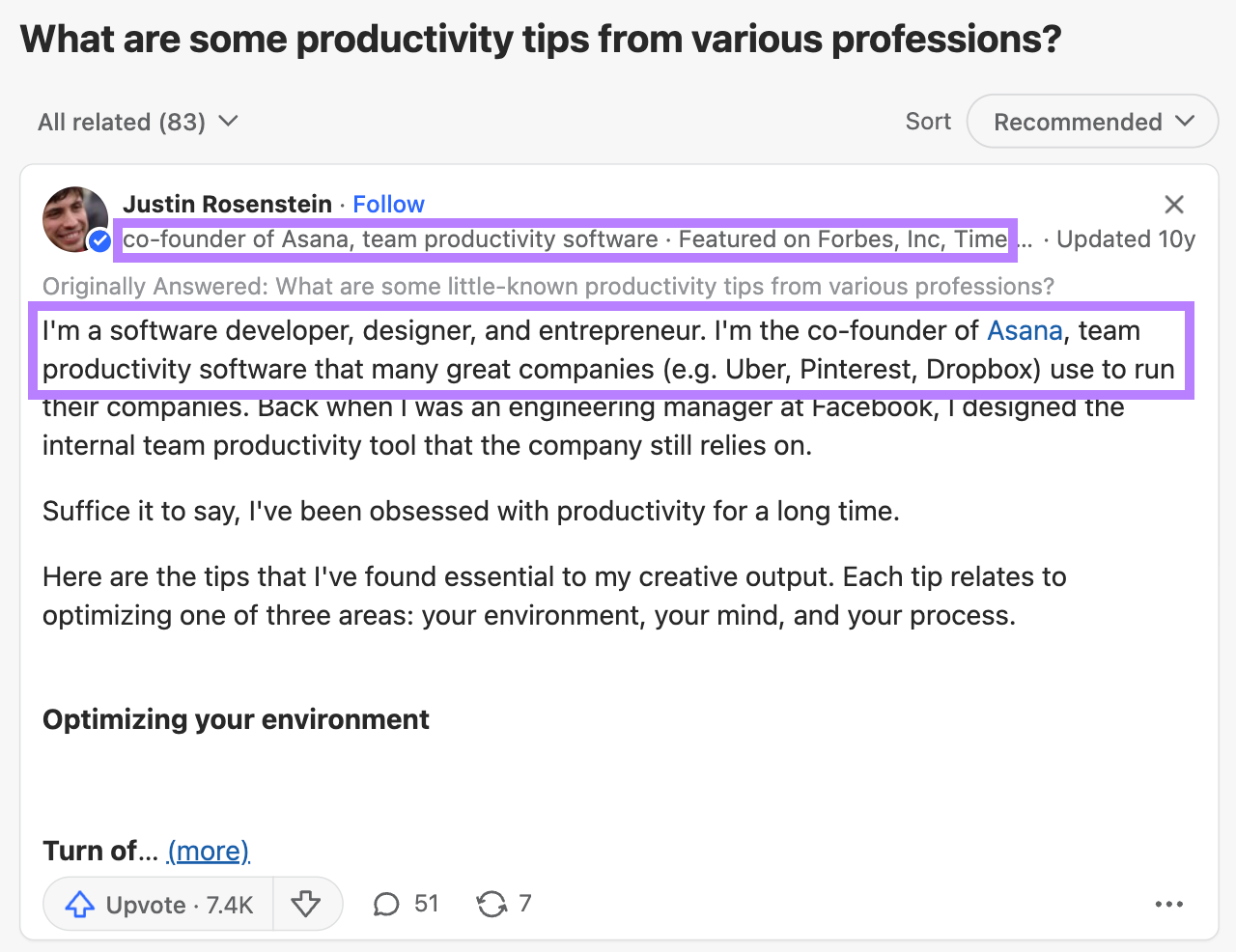 Effective Quora response example: Credibility