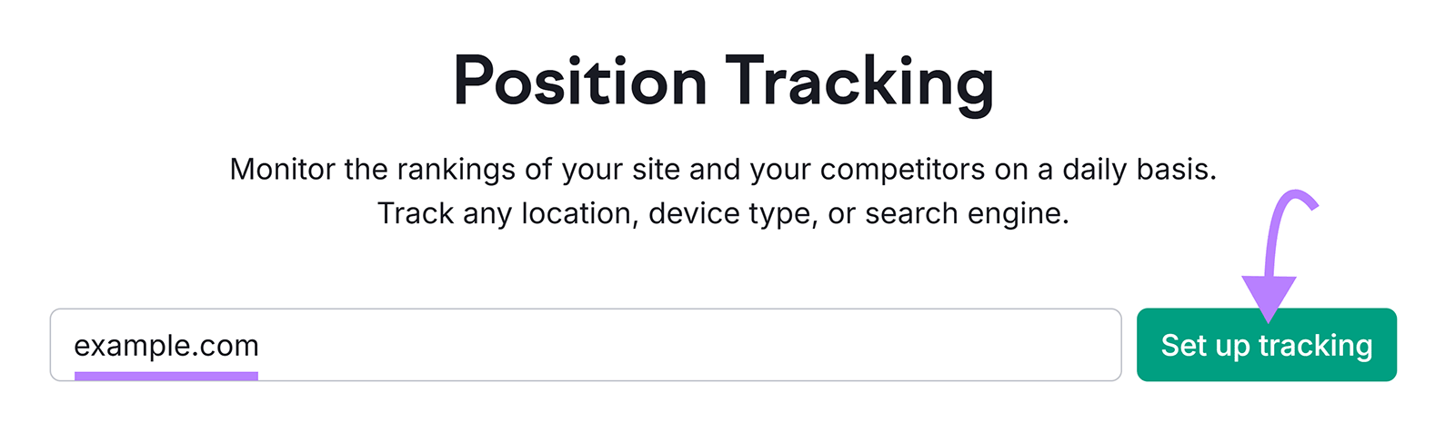 Position Tracking tool start screen with domain and Set up tracking button.