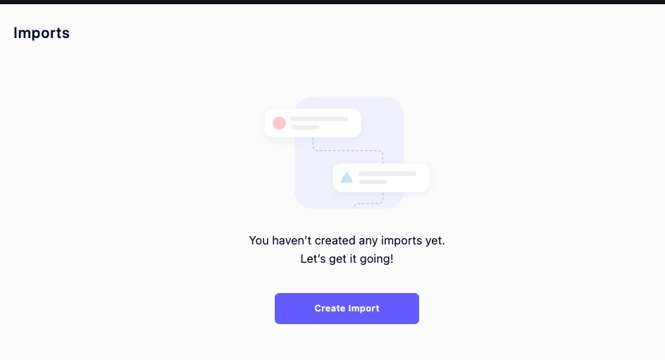 The home screen for the Imports section of AI Automated Data Connector.&nbsp;