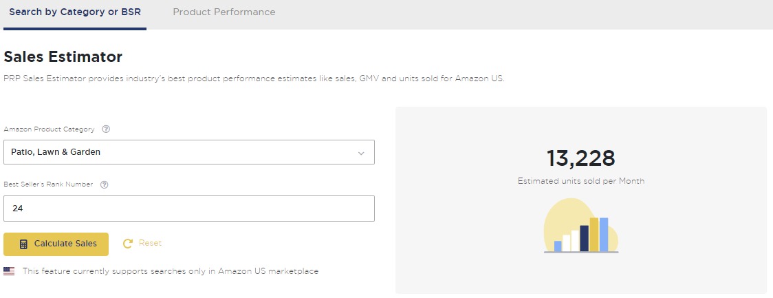 The &lsquo;Sales Estimator&rsquo; tool in Product Research Pulse.