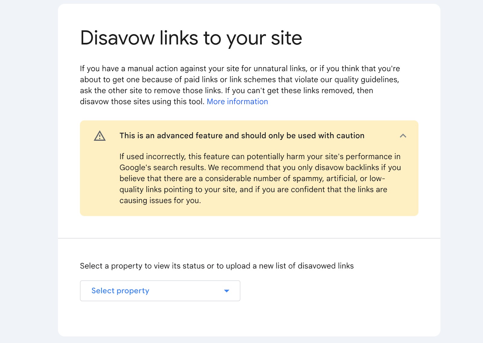Google notification regarding the disavowal of backlinks.
